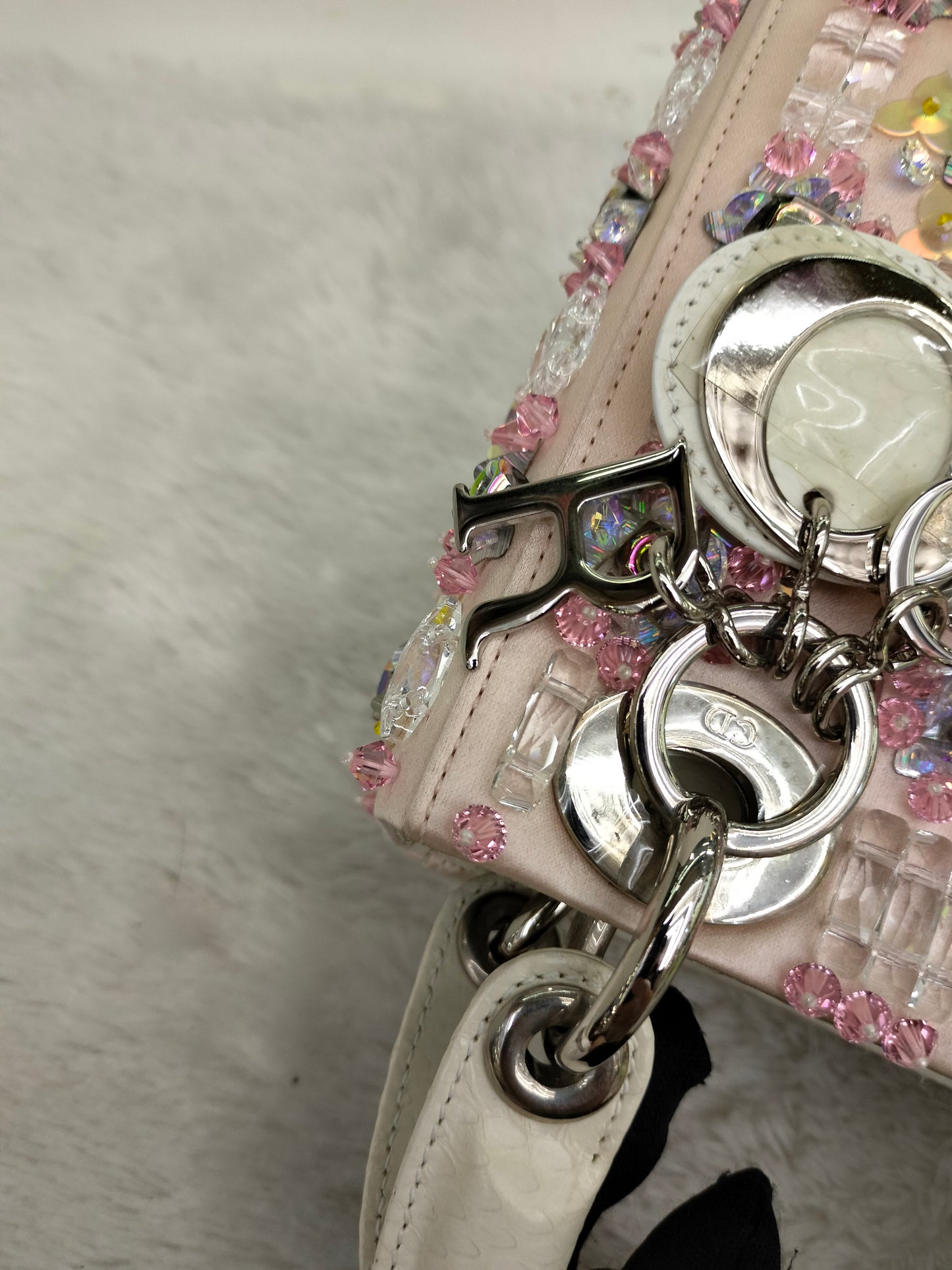 Lady Dior Mini Cannage Crystal Satin Pink Handle Python SHW 2016