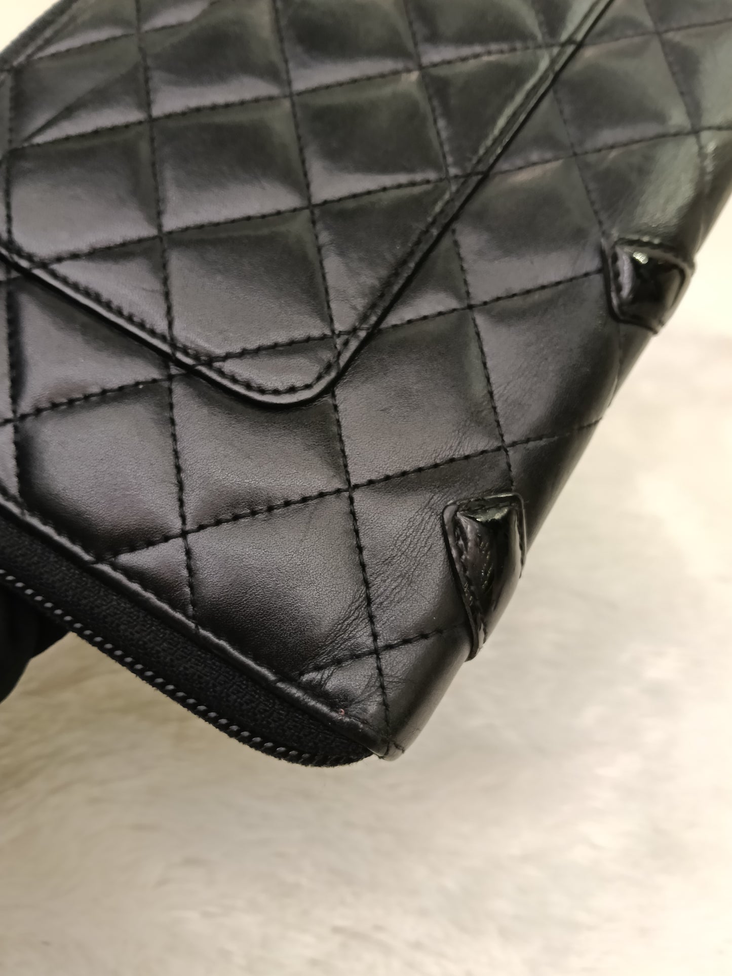 Chanel Zip Around Organizer Cambon Calfskin Black Pink SHW #16