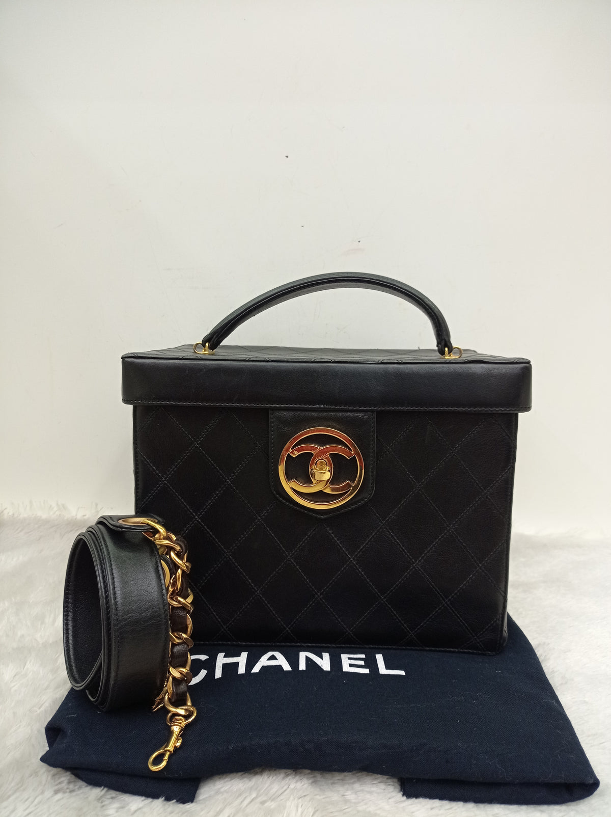 Chanel Vanity Case Box Large Lamb Black Vintage GHW #3