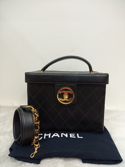 Chanel Vanity Case Box Large Lamb Black Vintage GHW #3
