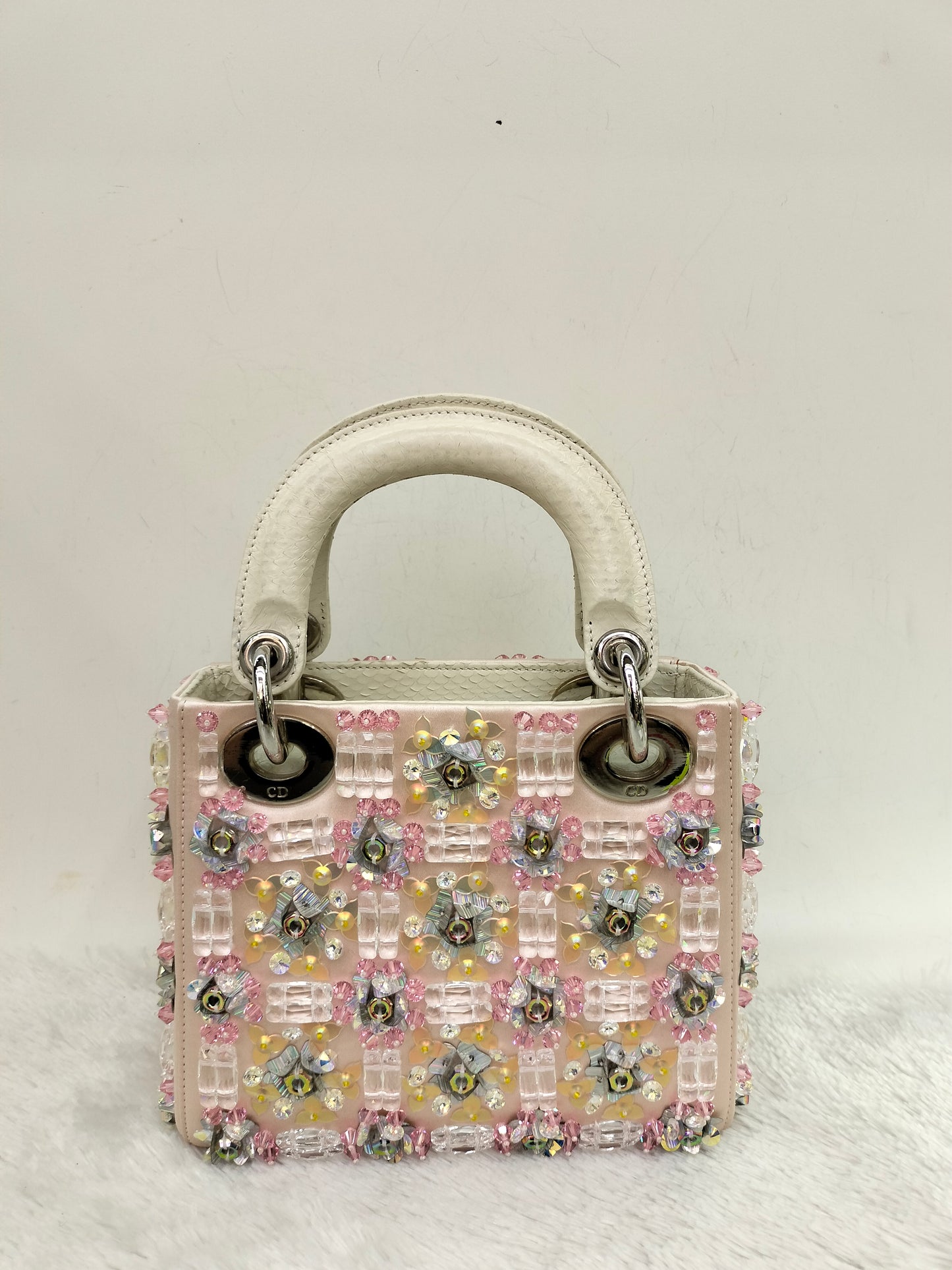 Lady Dior Mini Cannage Crystal Satin Pink Handle Python SHW 2016