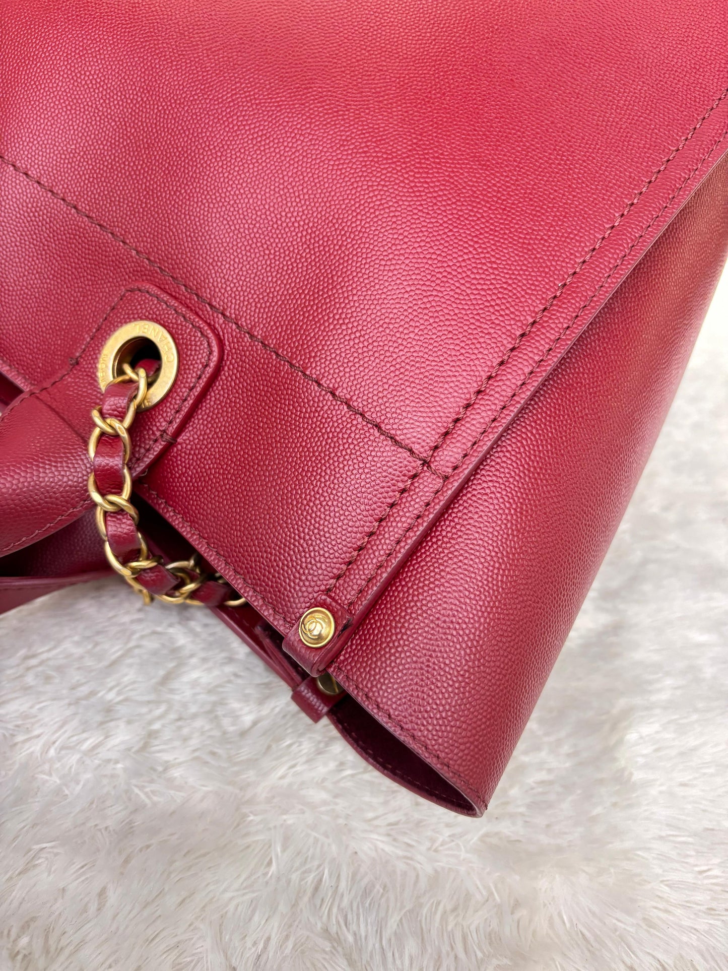 Chanel Deauville Small Caviar Studded Burgundy GHW #26