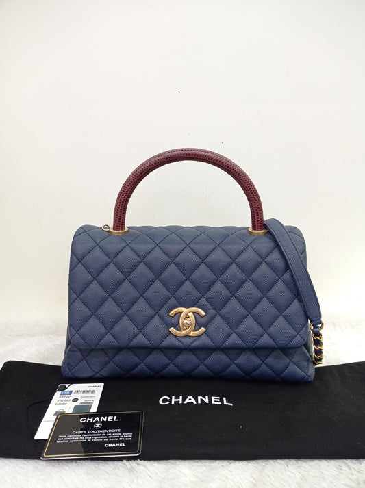 Chanel Coco Handle Medium Caviar Blue Handle Lizard GHW #24