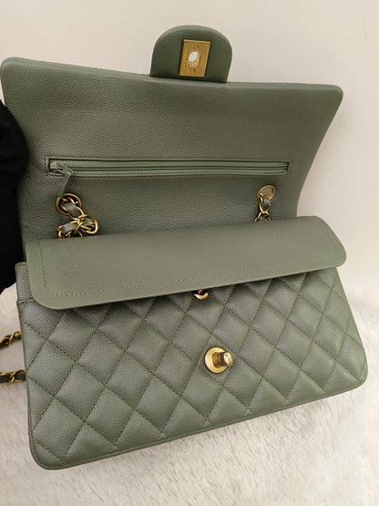 Chanel Medium Caviar Light Green GHW DF #25