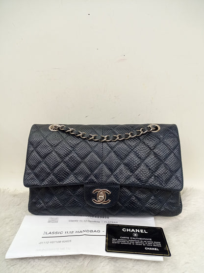 Chanel Medium Karung Snake Skin Navy SHW DF #14