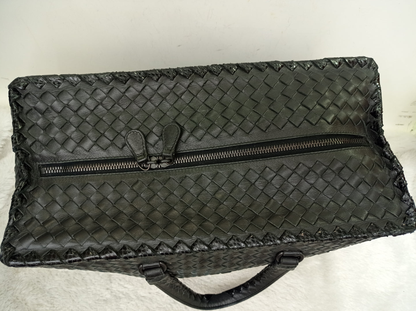 Bottega Veneta Nappa Intrecciato Ayers Brick Tote Black Snake Skin RHW