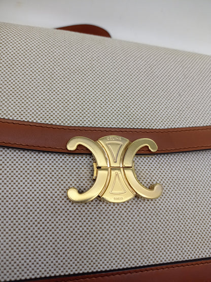 Celine Triomphe Canvas White Tan GHW 2019