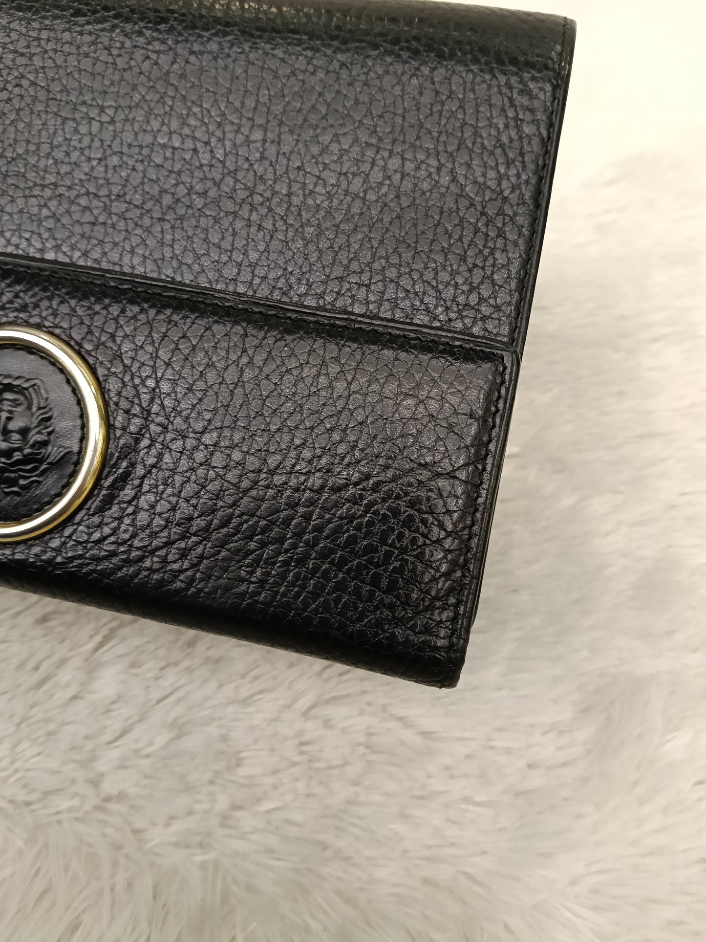 Gianni Versace Medusa Trifold Wallet Grained Black GHW