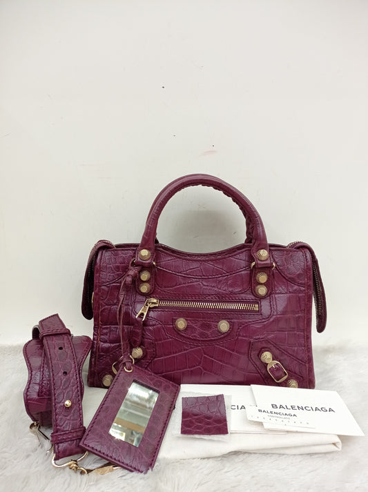 Balenciaga Mini City Giant Croco Burgundy GHW 2016