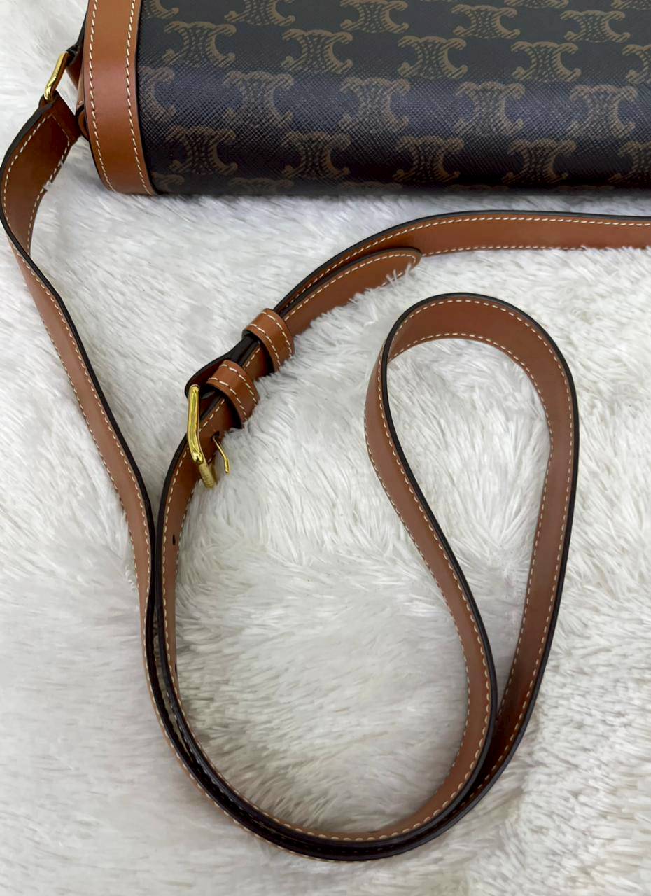 Celine Triomphe Teen Canvas Calfskin Tan Black GHW 2021