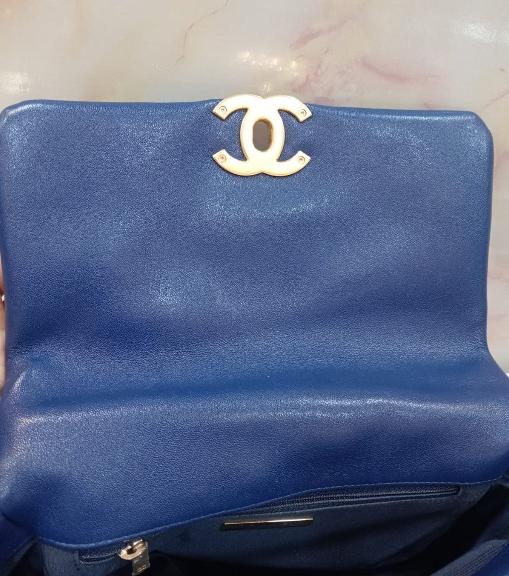 Chanel C19 Small Calfskin Blue GHW #29