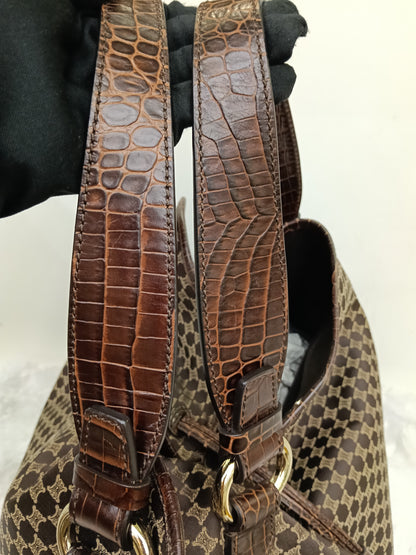 Celine Macadam Bittersweet Large Hobo Croco Embossed Chocolate SHW 2008