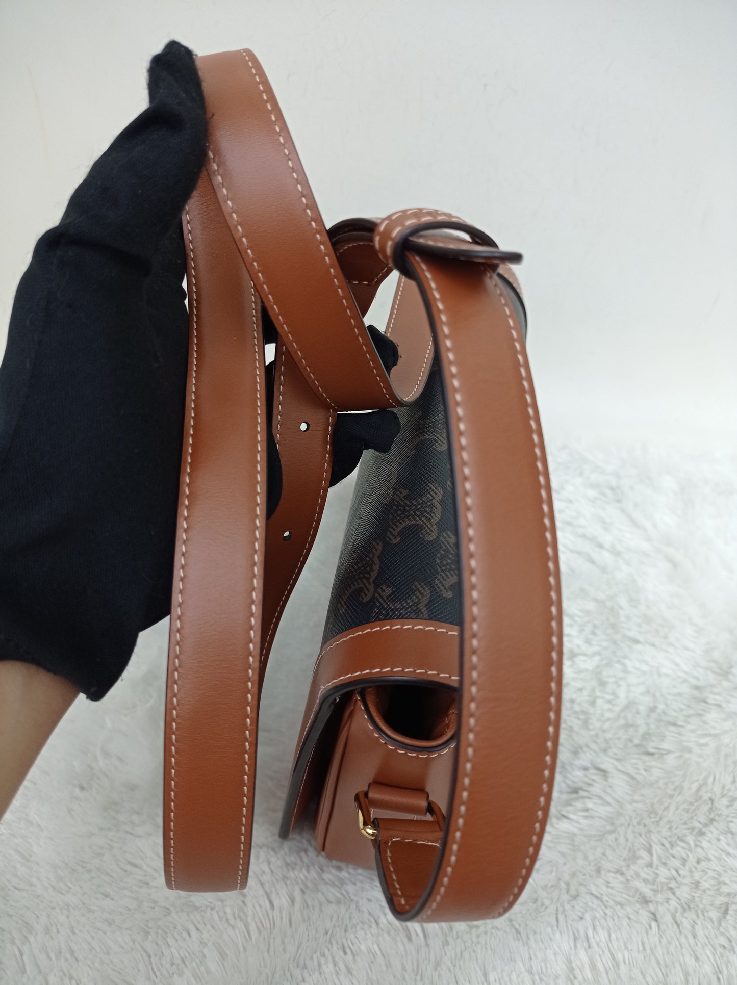 Celine Triomphe Medium Canvas Calfskin Border Tan GHW 2021