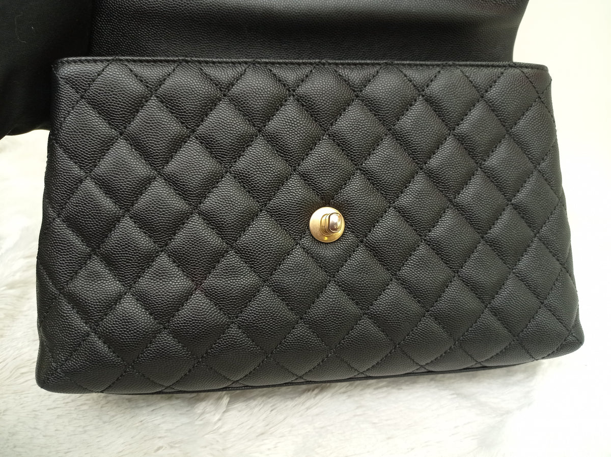 Chanel Coco Handle Medium Caviar Black Handle Lizard GHW #23