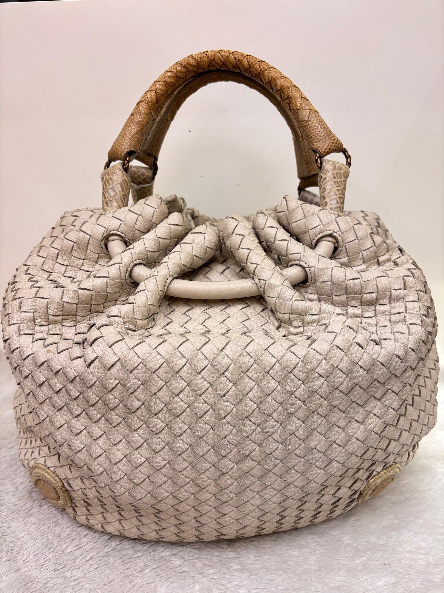 Bottega Veneta Oversized Hobo Lizard and Crocodile Trim Blanco RGHW 2008