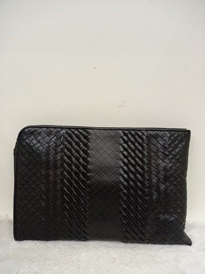 Bottega Veneta Nappa Intreccio Imperatore Zip Clutch Black