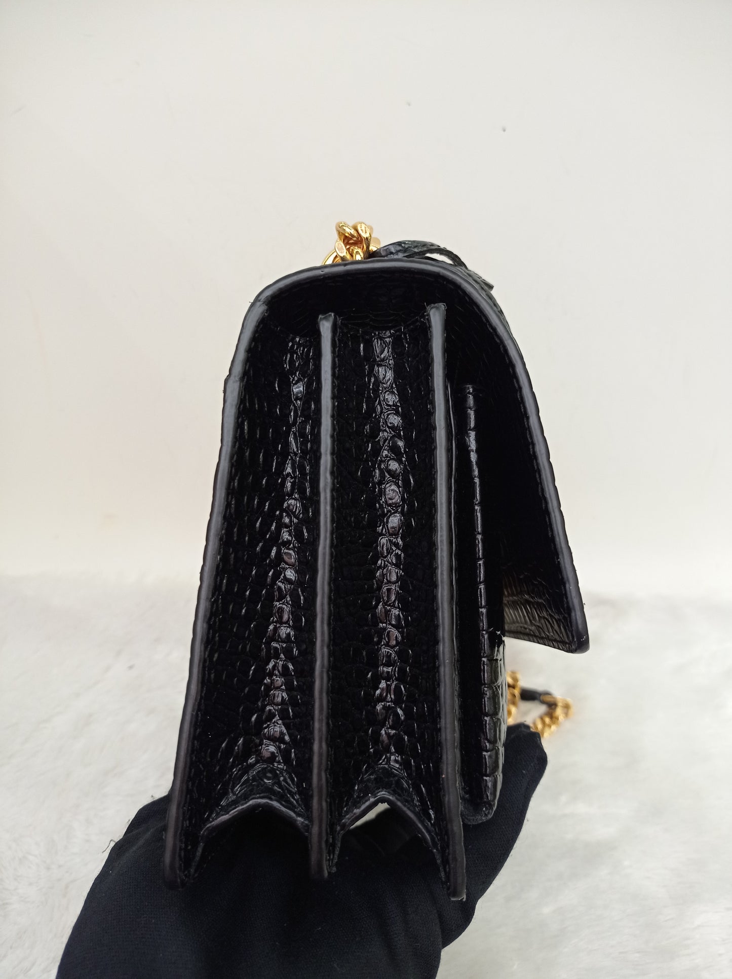 YsL Sunset Medium Croco Black GHW 2022