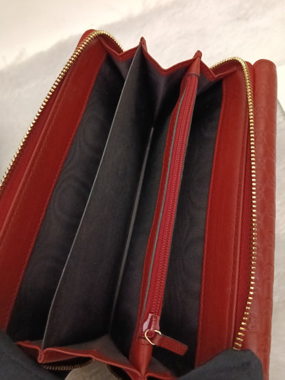 Gucci Bifold Wallet Zip Around Micro Guccissima Red GHW