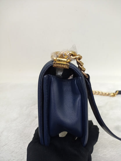 Chanel Boy 25 Round Chain Calfskin Navy Blue GHW #29