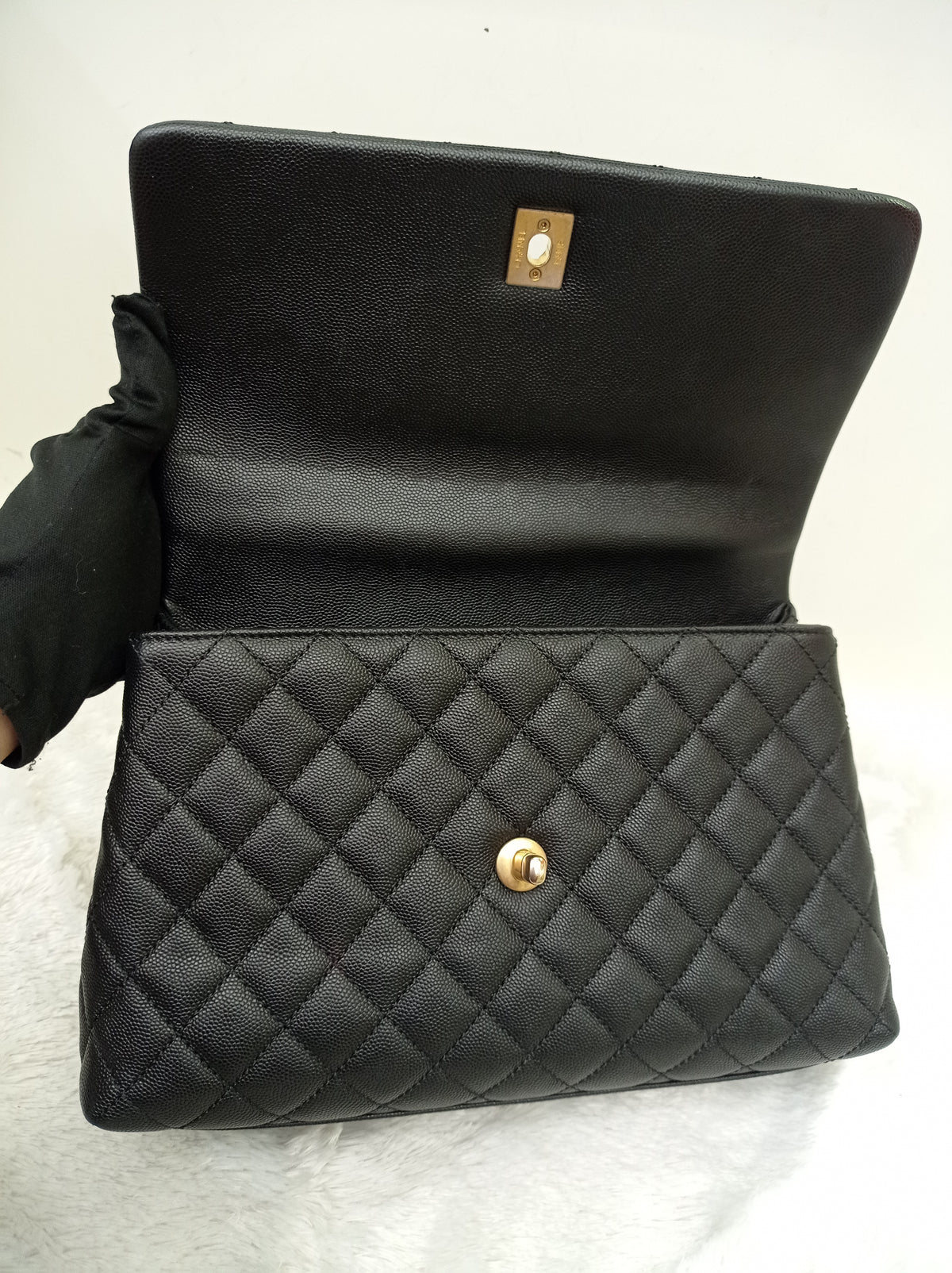 Chanel Coco Handle Medium Caviar Black Handle Lizard GHW #23