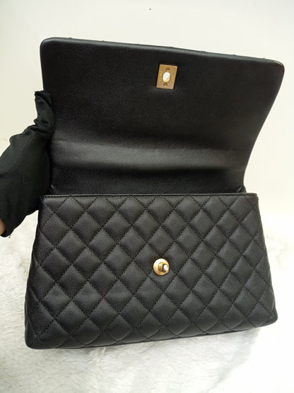 Chanel Coco Handle Medium Caviar Black Handle Lizard GHW #23