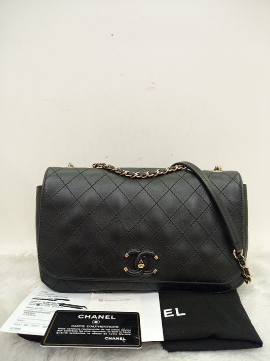 Chanel Medium Stitched Calfskin Covered Flap Black GHW #27