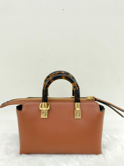 Fendi BTW Mini Embossed Logo Brown Handle Tortois GHW