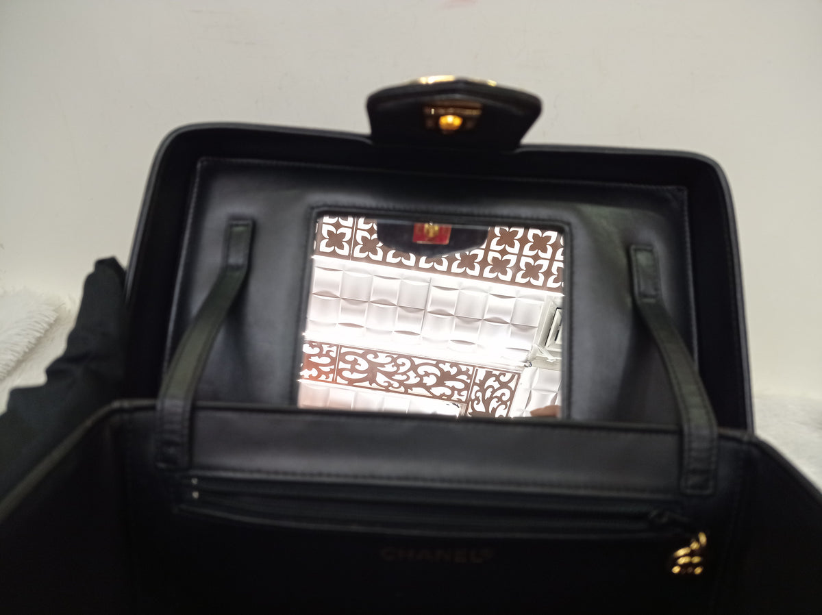 Chanel Vanity Case Box Large Lamb Black Vintage GHW #3