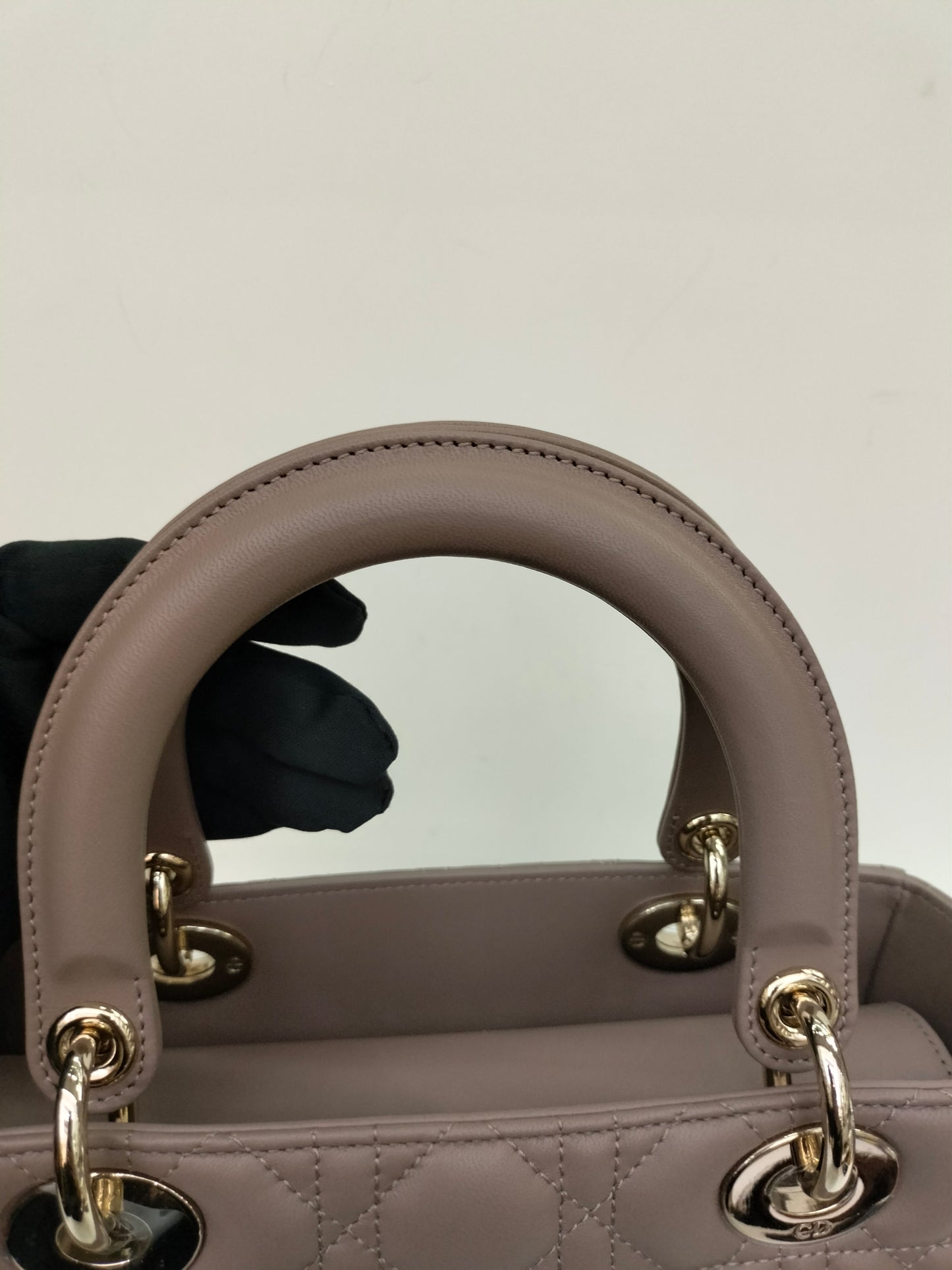 *NBU* Lady Dior Medium Lamb Taupe Enamel Charm GHW