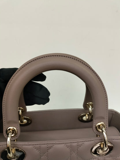 *NBU* Lady Dior Medium Lamb Taupe Enamel Charm GHW
