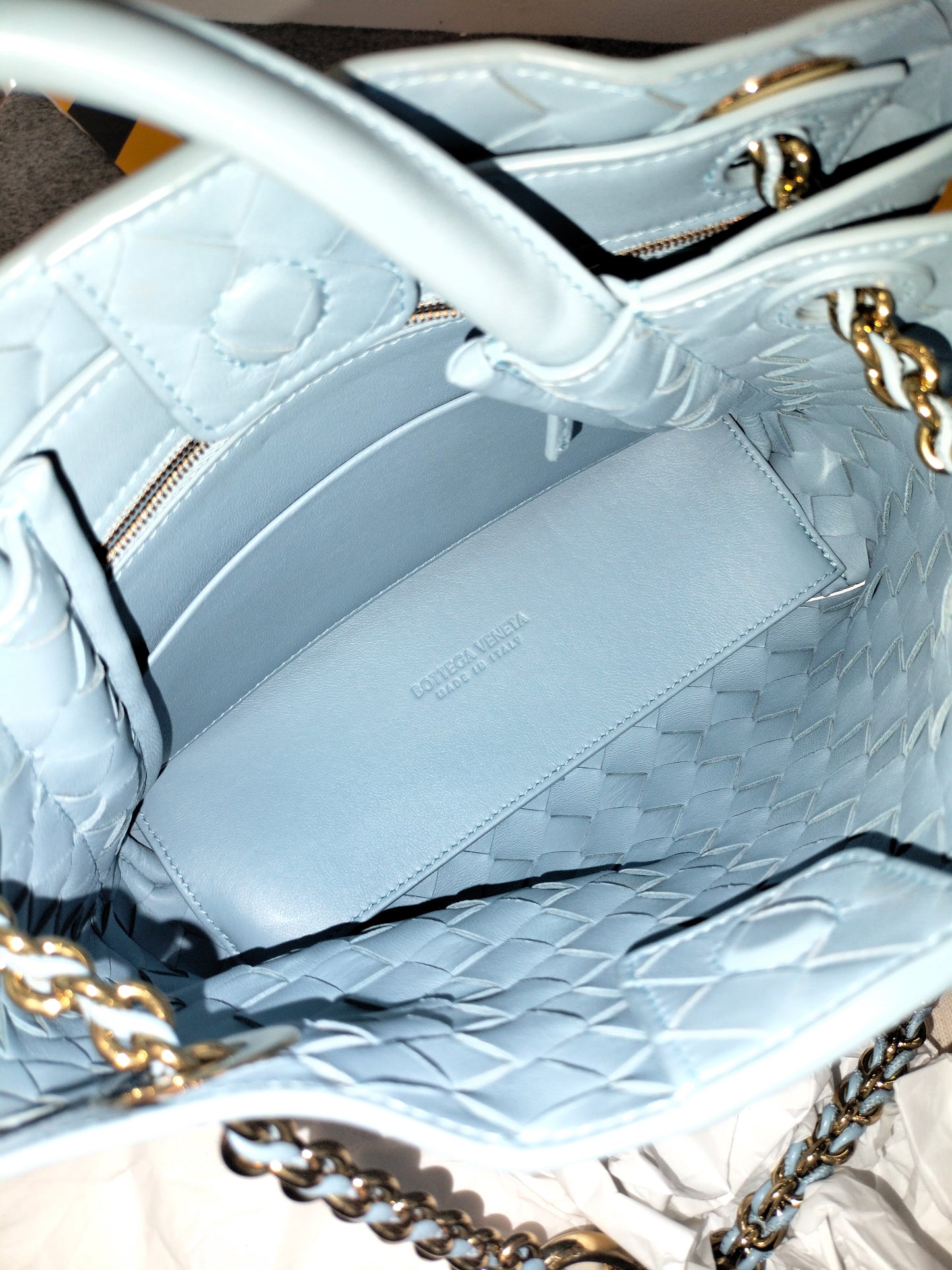 Bottega Veneta Andiamo Small Light Blue GHW