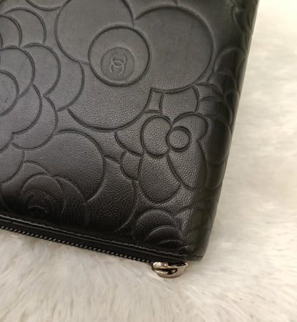 Chanel Zip Around Organizer Wallet Camellia Embossed Black Silver SHW #16