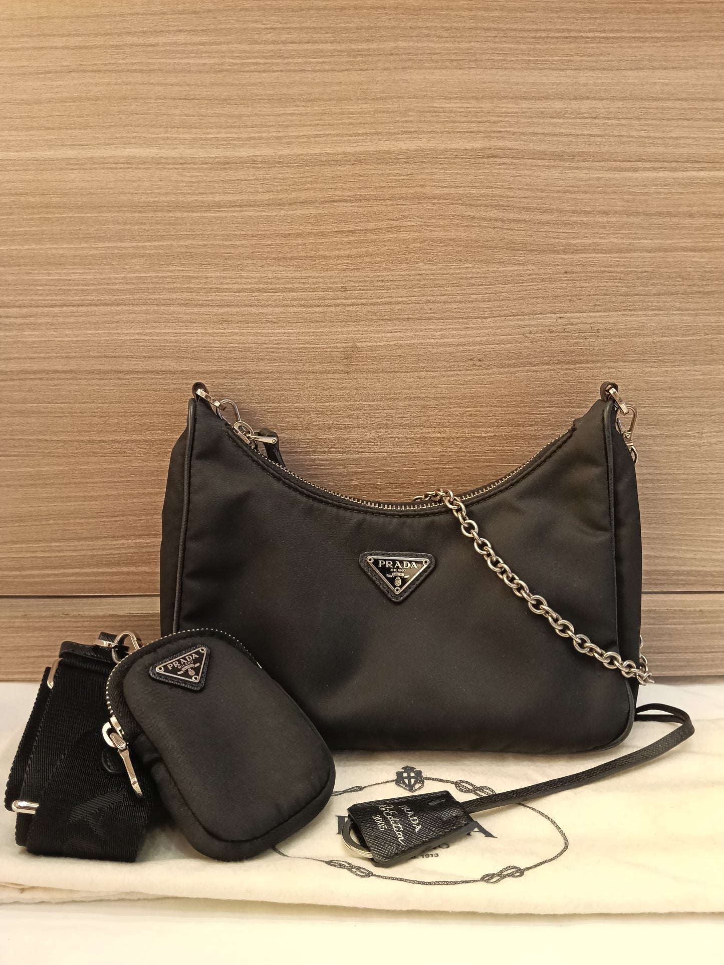 Prada Re Edition Multi Pochette Nylon Black SHW