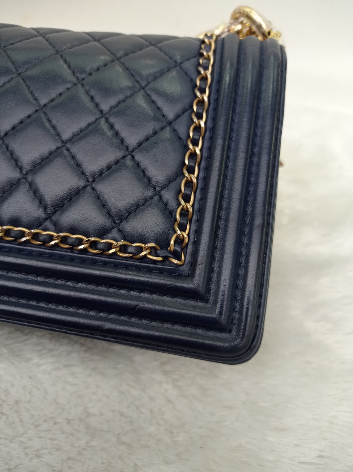 Chanel Boy 25 Round Chain Calfskin Navy Blue GHW #29