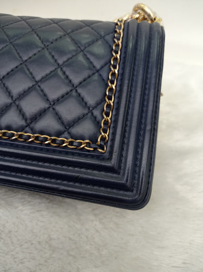 Chanel Boy 25 Round Chain Calfskin Navy Blue GHW #29