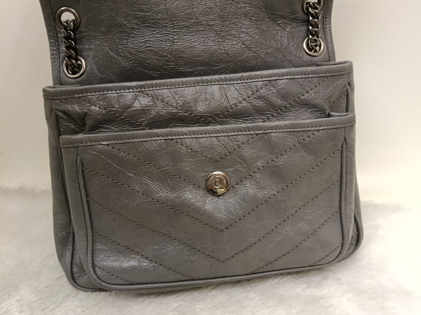 YsL Niki Medium Calfskin Grey RHW 2018