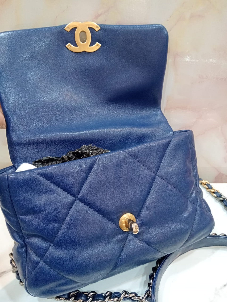 Chanel C19 Small Calfskin Blue GHW #29