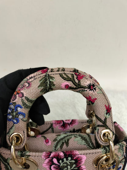 Lady Dior Mini D Lite Embroidered Canvas Mille Fleurs GHW 2023