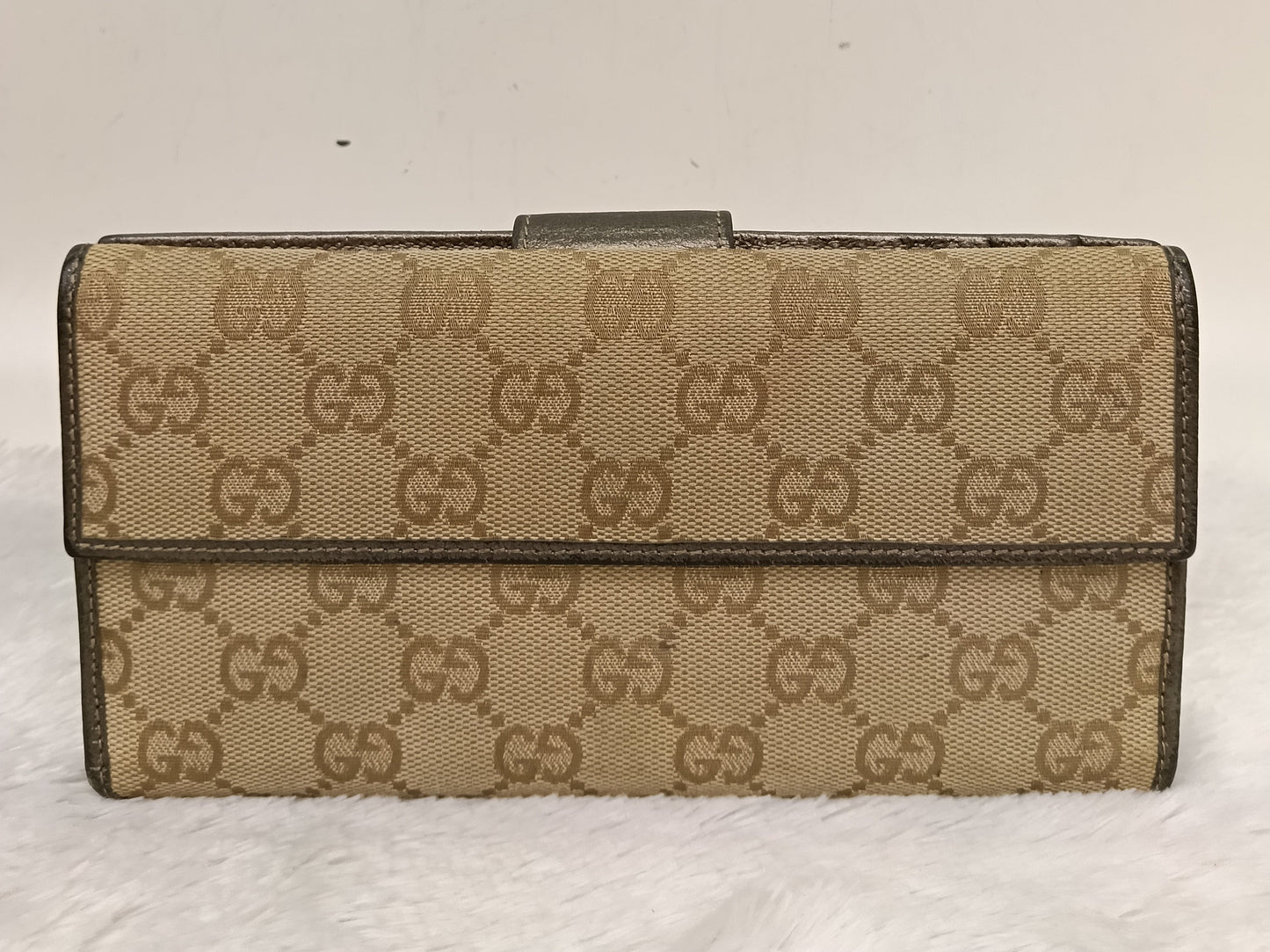 Gucci Wallet Continental D-Ring Canvas Beige Silver GHW 2007