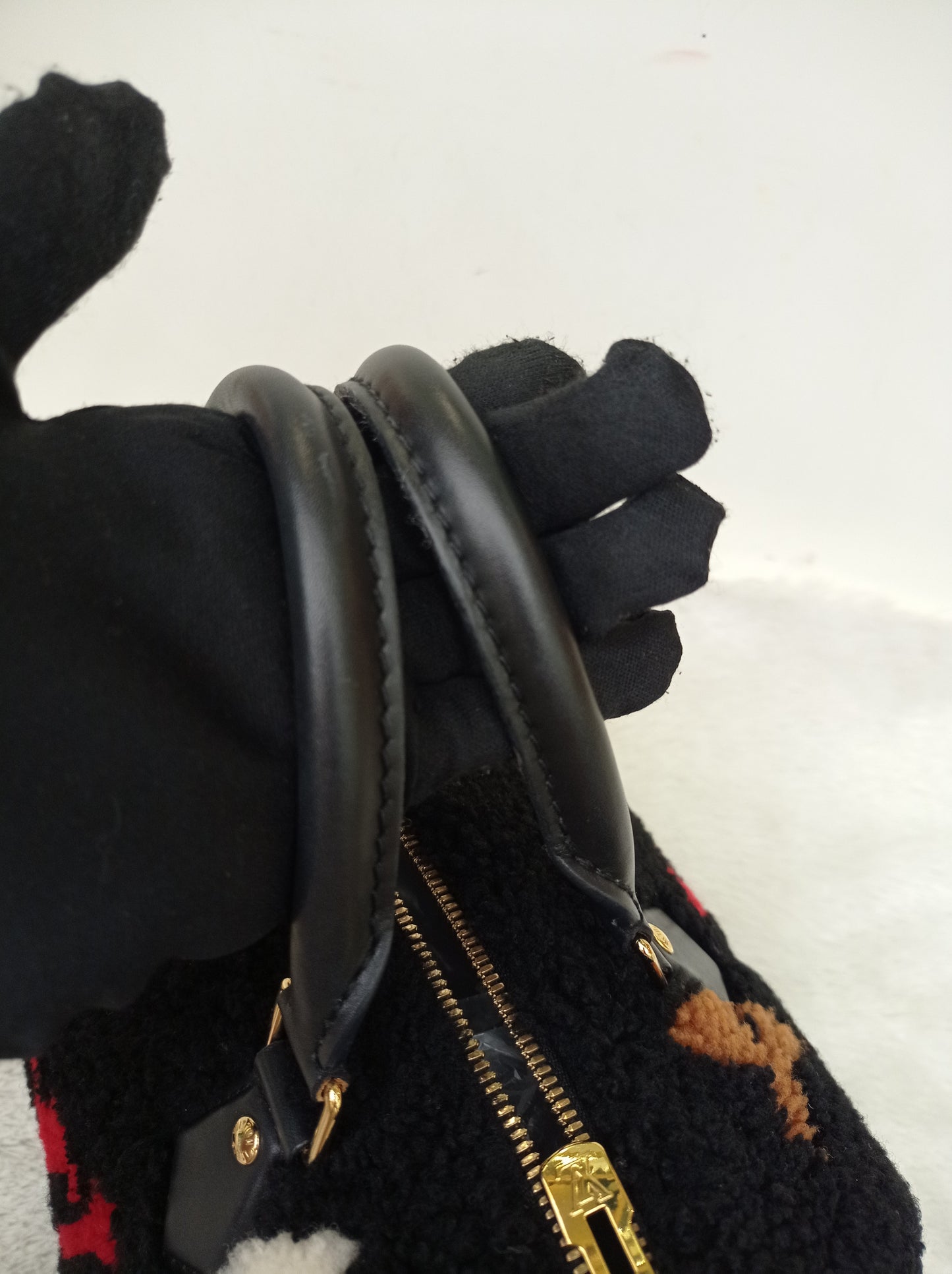 LV Bandou 25 Monogram Giant Fleece Teddy Shearling Black Red 2019