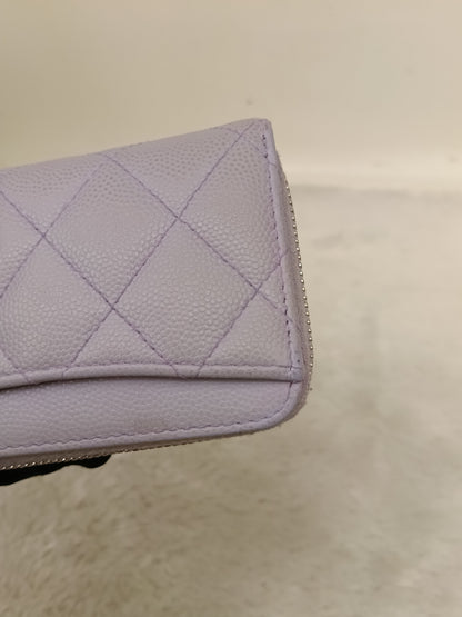 Chanel Zip Around Coin Wallet Purse Caviar Light Purple SHW #31