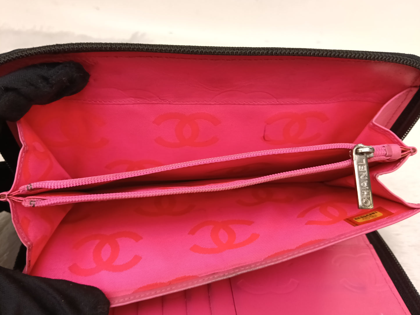 Chanel Zip Around Organizer Cambon Calfskin Black Pink SHW #16