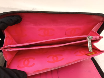 Chanel Zip Around Organizer Cambon Calfskin Black Pink SHW #16