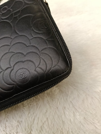 Chanel Zip Around Organizer Wallet Camellia Embossed Black Silver SHW #16