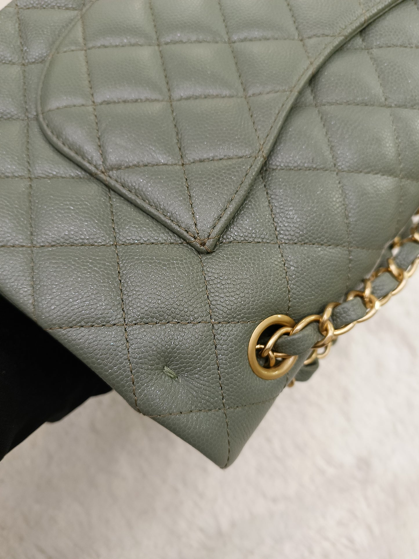 Chanel Medium Caviar Light Green GHW DF #25