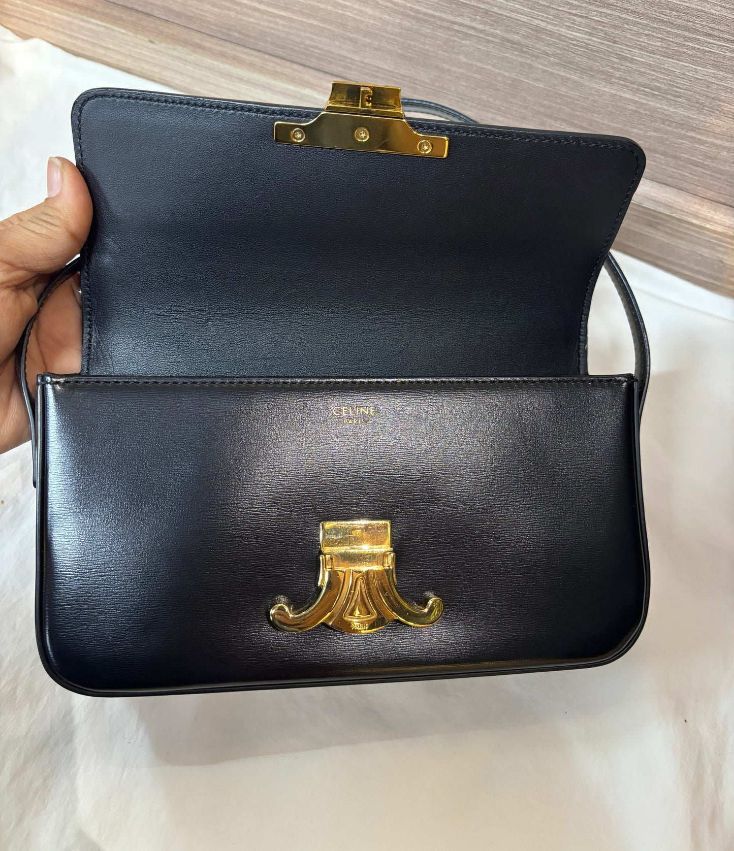 Celine Triomphe Shoulder Calfskin Black GHW 2022