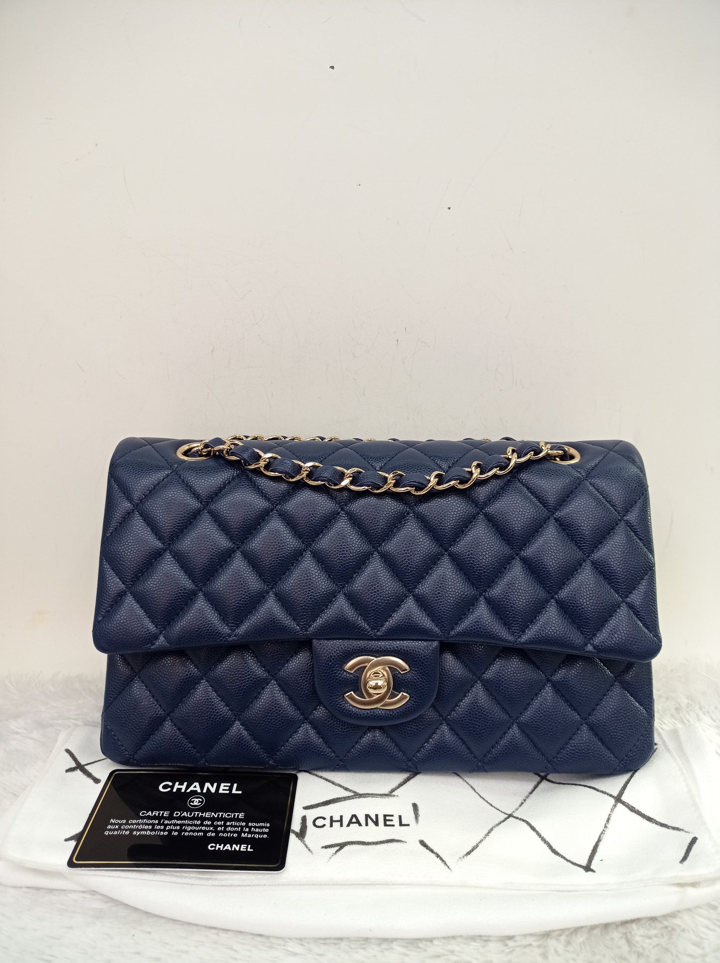 Chanel Medium Caviar Dark Blue GHW DF #24