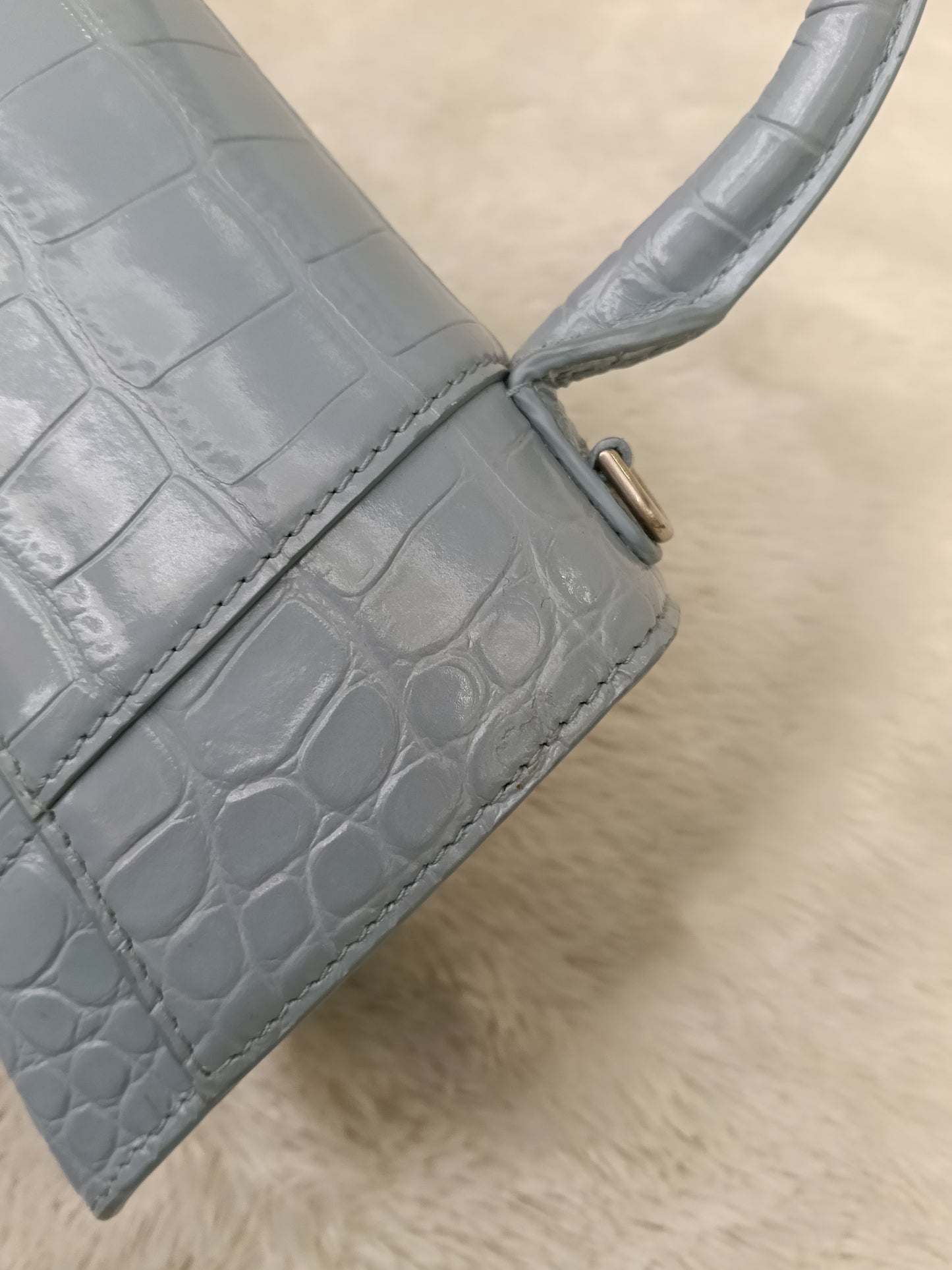 Balenciaga Hourglass XS Top Handle Croco Blue Grey SHW 2021