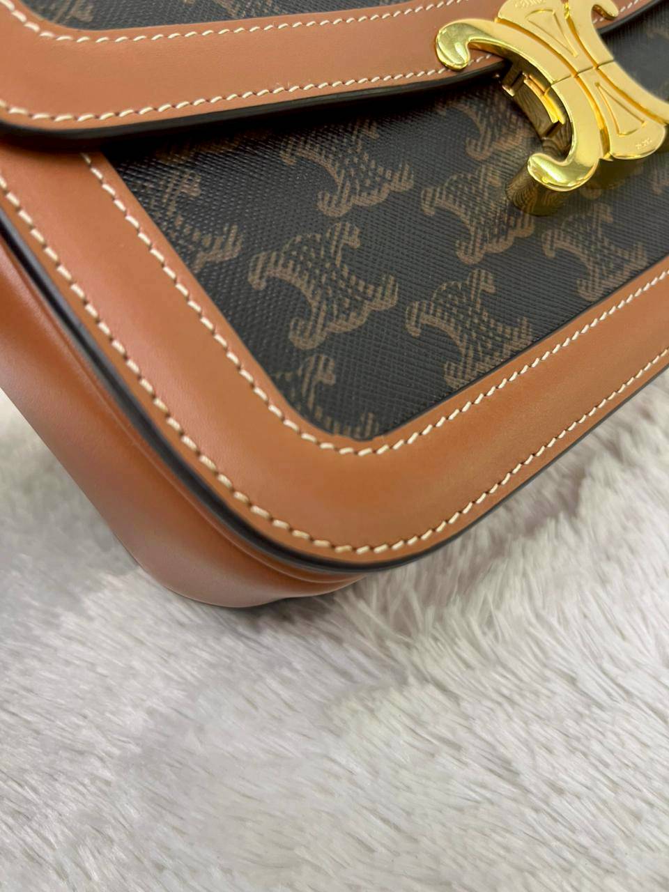 Celine Triomphe Teen Canvas Calfskin Tan Black GHW 2021