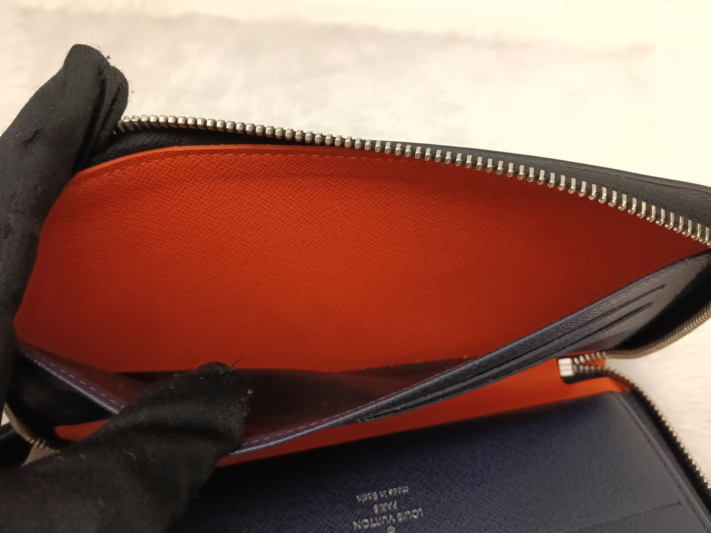 LV Zippy Wallet Long Organizer NM Epi Graphite Blue Gray